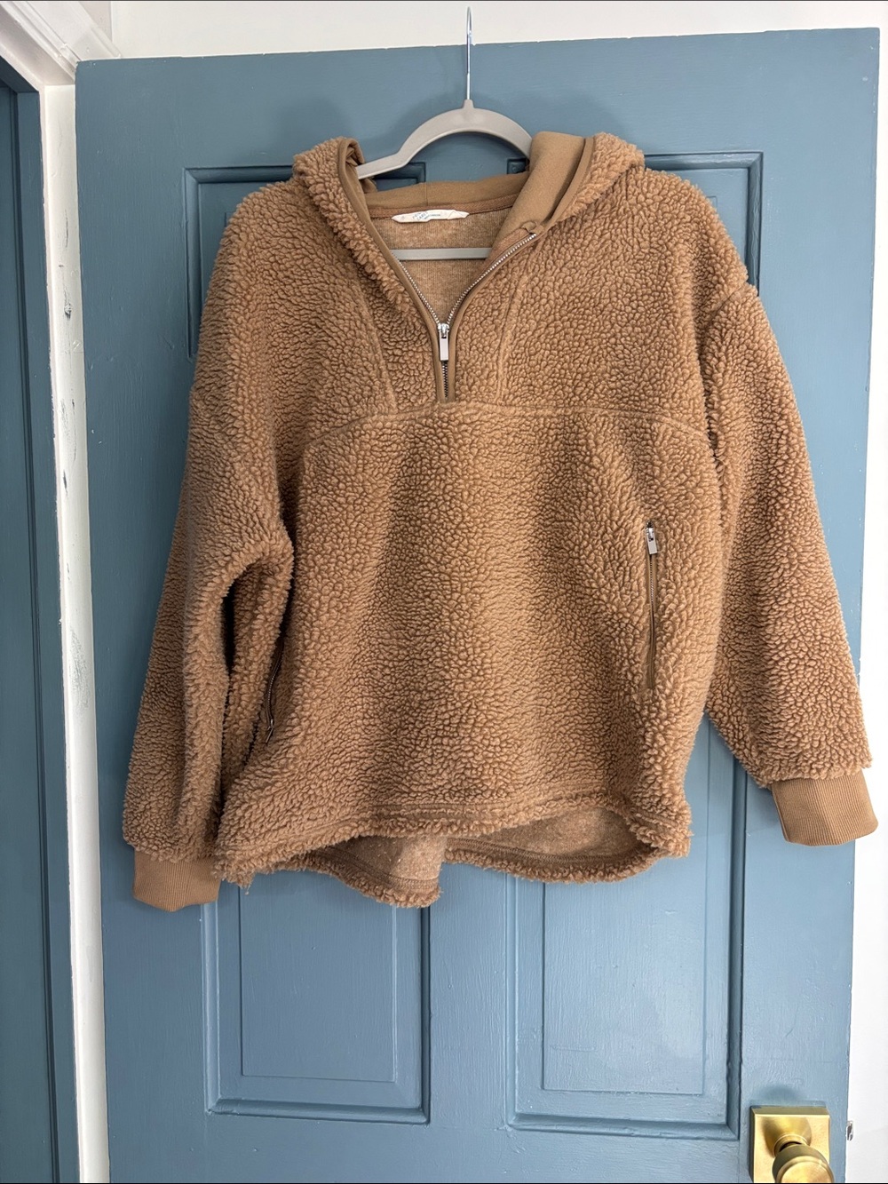 Primark Sherpa Half-Zip Hoodie Jacket - Camel Brown